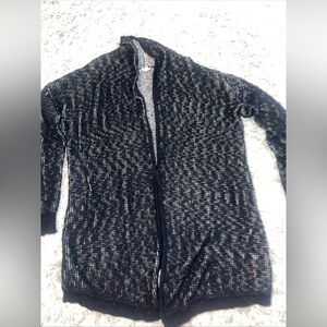 Eileen Fisher XS Marled Knit Cardigan Black White Open Italian Yarn